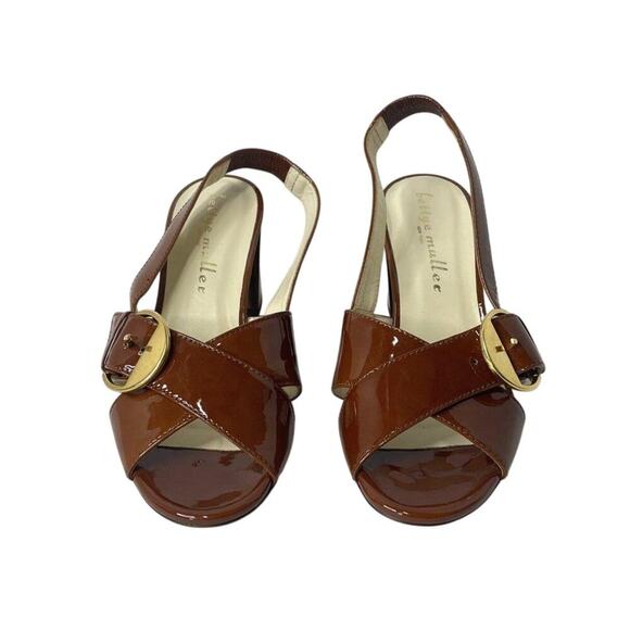 Bettye Mullec NY Made In Italy Women's Patent Leather Brown Buckle Heels Size 38 - Picture 2 of 6